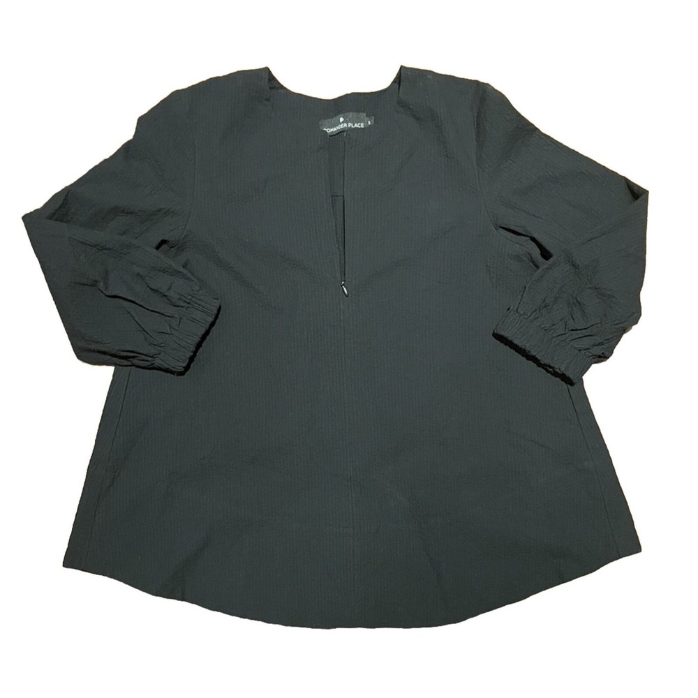 Tuckernuck Pomander Place Shirt Quarter Zip Seersucker Kieran Blouse Top Black